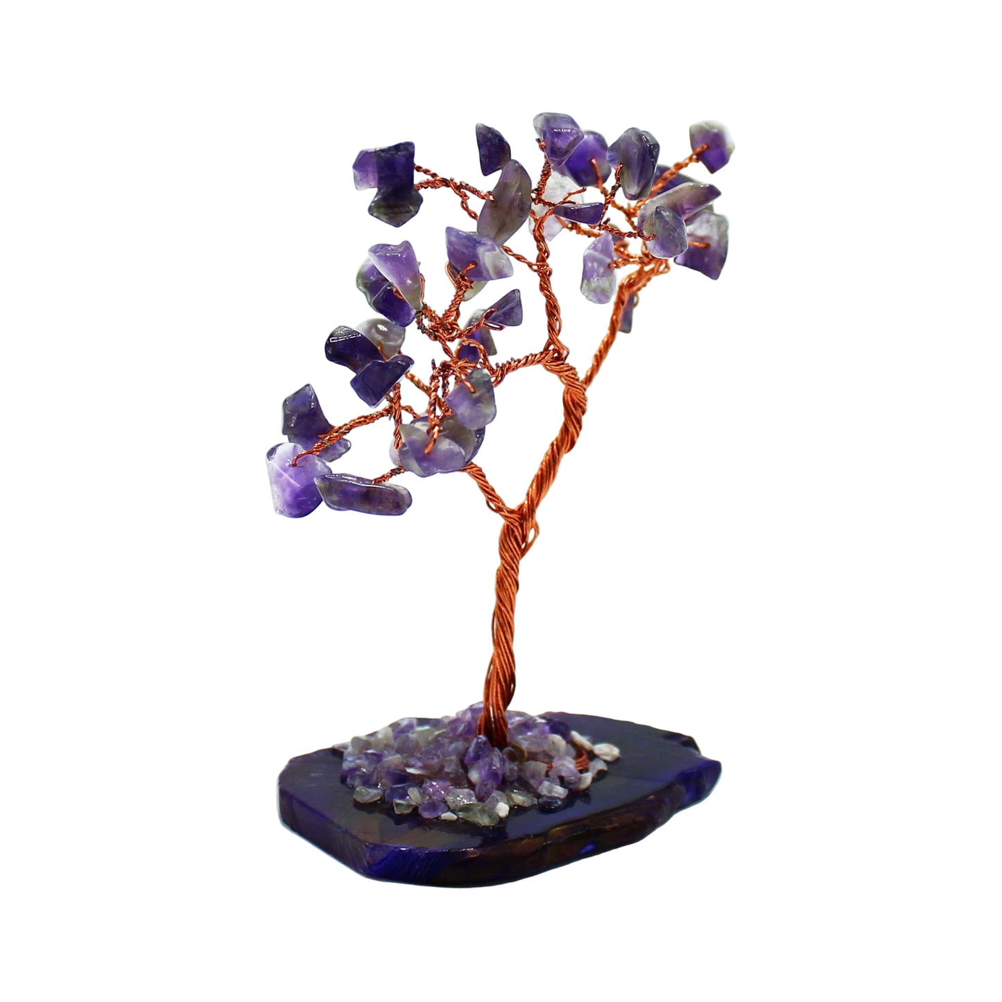 Stromček s Drahými Kameňmi - Ametyst - Podstavec z Prírodného Achátu (35 kameňov)