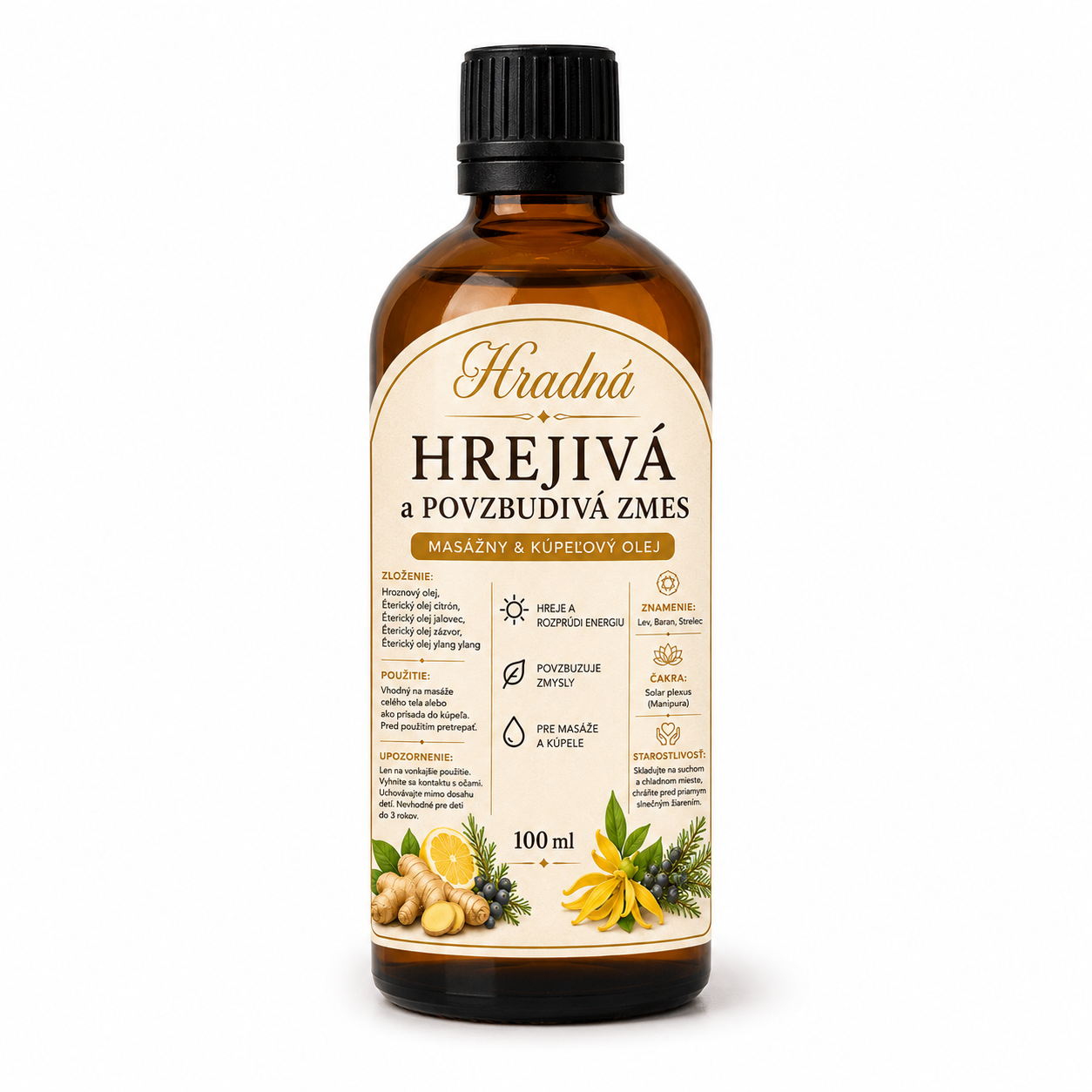 Hrejivá a povzbudivá zmes – masážny a kúpeľový olej 100 ml | Hradná