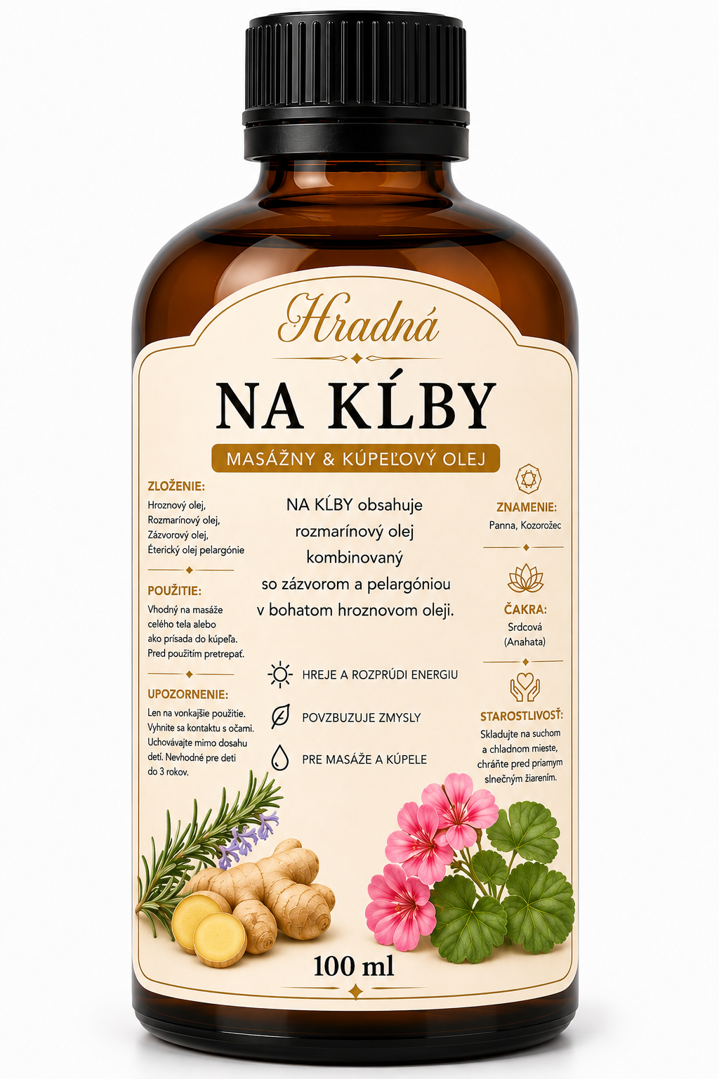 Na kĺby – masážny a kúpeľový olej s rozmarínom a zázvorom 100 ml | Hradná