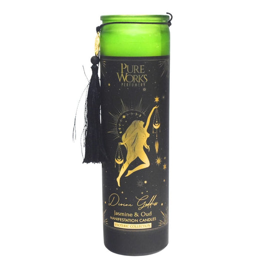 Organická svieca 300 gv farebnom vysokom pohári so strapcom, Jasmine&Oud