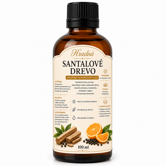 Santalové drevo – masážny a kúpeľový olej 100 ml | Hradná
